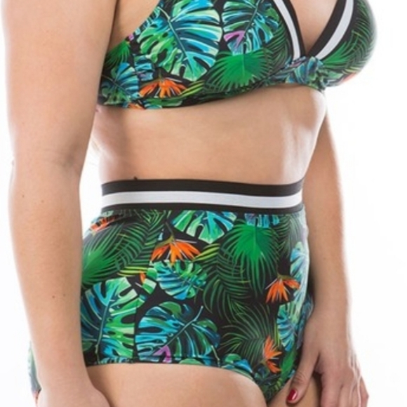 Tropical High Waisted Two Piece Swimsuit - Picture 2 of 10